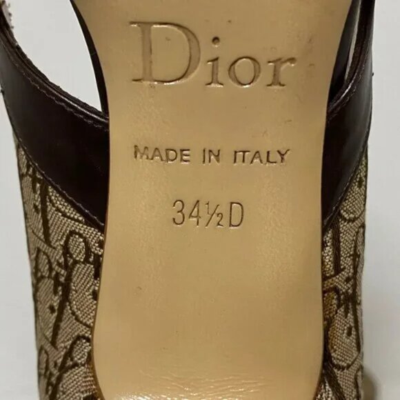100% Auth DIOR/ChristianDior Beige Dark Brown Jacquard Leather Women's Pumps - Picture 8 of 8